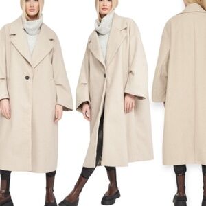 Zara Tan Long Pea Coat Oversized One Button Neutral XS